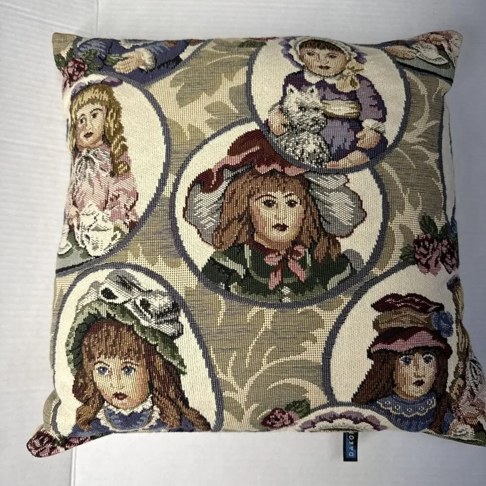 VTG Dakotah Victorian Tapestry Doll Bolster Bed Throw Pillow Cottage Core 16x16”